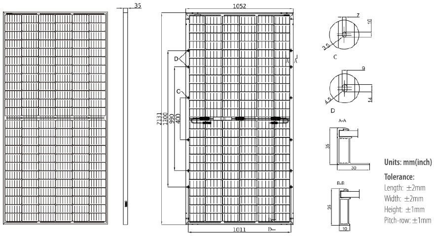 Dimension of 435W Half-cell PERC Bifacial solar module